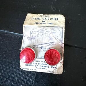 Vintage Red Round Plastic License Plate Jewel Reflectors Fastener Motorcycle Set
